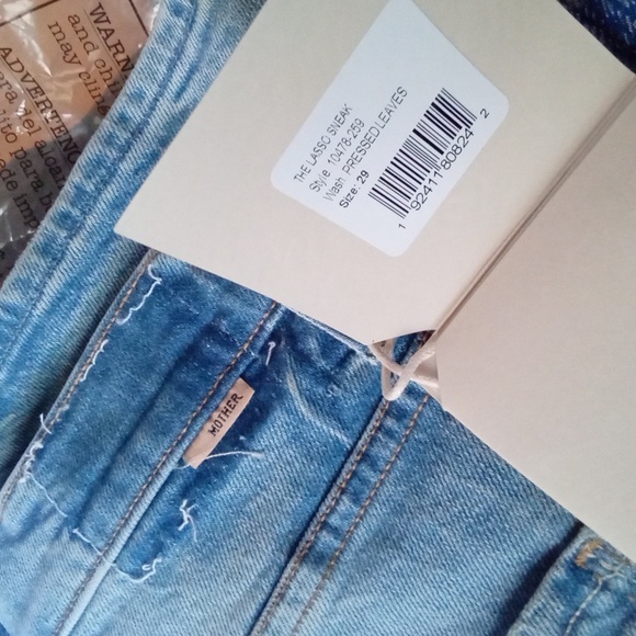 NWT Mother Denim The Lasso Sneak Jeans Pressed Leaves 29 Blue Painted Denim Jean - Picture 13 of 16